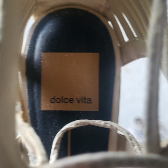 DOLCE VITA Beige and Faux Snake Tie Front Cage Gladiator Sandals Size 8 Flats - Picture 6 of 7